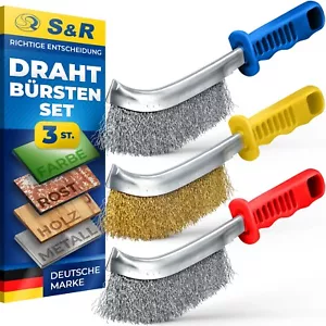 S&R 3-teiliges Hand-Drahtbürsten-Set: Edelstahl-, Messing- und Stahlbürsten - Bild 1 von 10