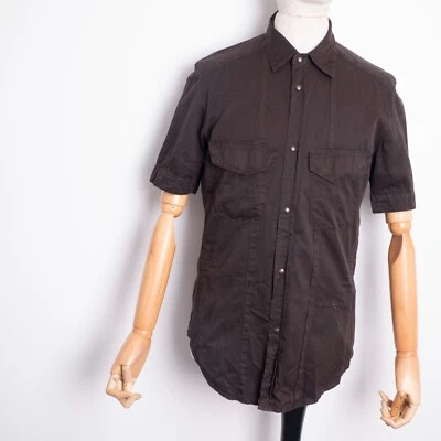 Camisa de hombre Neil Barrett marrón manga corta ajustada con cuello abotonado talla M Foto 1 de 4