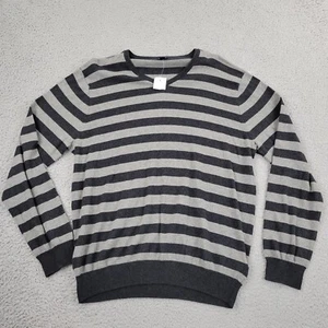 J.Crew Cashmere Blend Sweater Mens XL Black Striped Long Sleeve Pullover - Picture 1 of 10
