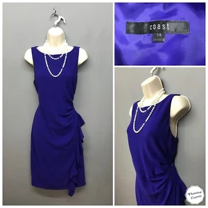 Coast Cobalt Blue Ruffle Sleeveless Gathered Occasion Dress UK 14 EUR 42 US 10 - Picture 1 of 12
