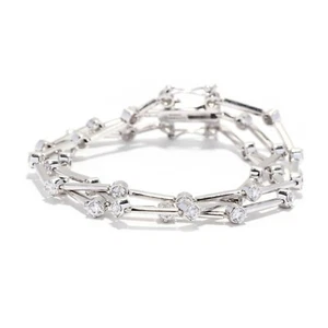 Sterling Silver Cubic Zirconia 3 Row Bar Bracelet - Picture 1 of 6