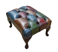 NUOVO Queen Anne Chesterfield Arlecchino patchwork 100% Vera Pelle Poggiapiedi