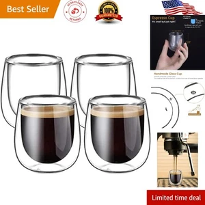 Elegant Double-Walled Borosilicate Espresso Cups Set of 4 - 4oz Insulated Mug - Picture 1 of 12
