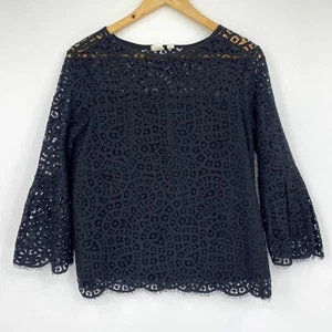 GAP Damen Belle Spitzentop 3/4 Glockenärmel Baumwollmischung schwarz Gr. XS - Bild 1 von 5