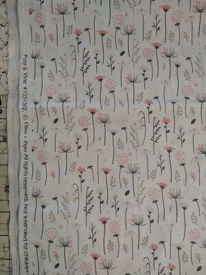Posy & Vine Pink Gray Floral Print 100% Cotton Quilt Craft Fabric 30"x43" - Image 1 of 3