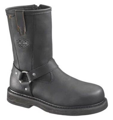 Harley-Davidson Men's Bill Steel Toe 9.5-Inch Black Boots. Inside Zip. D95328 - Image 1 of 4