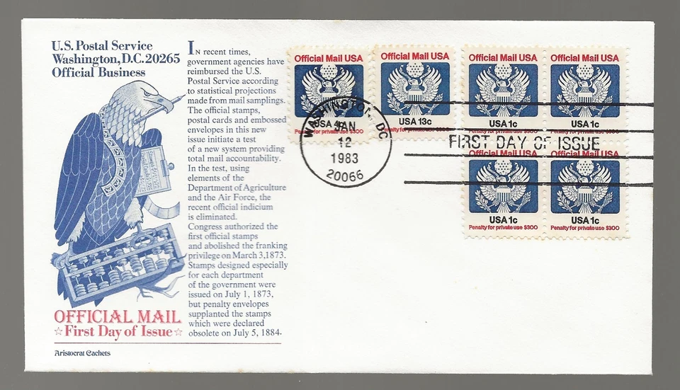 US Scott #O127-29, First Day Cover 1/12/83 Washington COMBO Official - Image 1 of 1