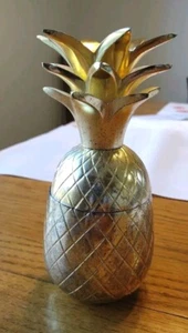 Vintage Hampton Brass Pineapple Trinket Box Storage Container 9.5” Patina - Picture 1 of 4