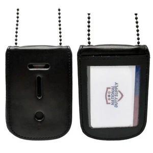 Perfect Fit Universal Badge & ID Holder Black Neck Chain Leather Police CWP - Picture 1 of 3