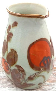 Ceramic Pottery MCM Creamer Pitcher Handle Spout Orange Brown Floral Gray 4.5" - Picture 1 of 11