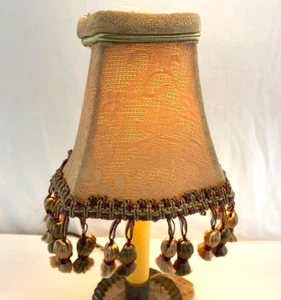 Tan Tone on Tone Fabric Clip On Lamp Shade with Ball Fringe Trim 5" Tall - Picture 1 of 5