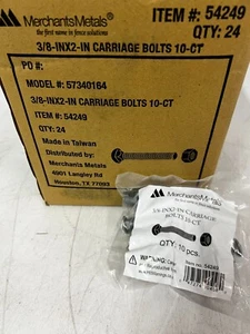 CASE OF 240 Merchant Metals 3/8" X 2" Carriage Bolts Chain Link Fencing 54249 - Picture 1 of 5