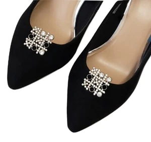 Braut Hochzeit Abschlussball Strass Tic Tac Toe Silber Schuhclips Schmuck Accessoire - Bild 1 von 3