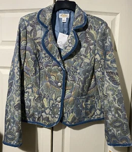 Vintage Talbots Blazer Womens 14 Floral Jacquard Brocade Tapestry Blue - Picture 1 of 10