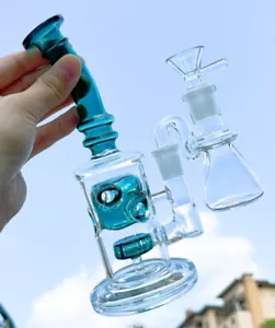 Bong de vidrio verde azulado de 9" doblado filtro pipa de agua cachimba para fumar con recogedor de cenizas - Imagen 1 de 16