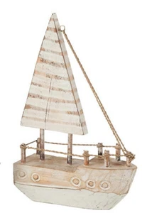 Segelboot Segelschiff Holz Albasia Dekorativ Weiß Naturell - Bild 1 von 6