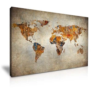 Vintage Weltkarte Leinwand Wandbild Bild Druck 76x50cm - Bild 1 von 7