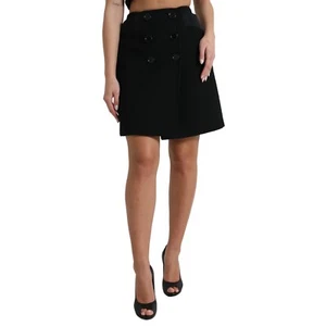 DOLCE & GABBANA Skirt Black Wool Button High Waist Aline Mini IT40/US6/S 1200usd - Picture 1 of 7