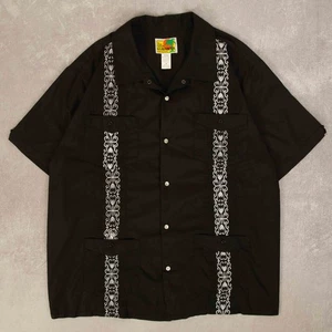 Vintage Cuban Guayabera Hemd 2XL Herren gewaschen schwarz bestickt - Bild 1 von 9