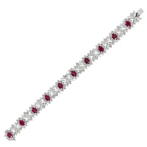 8ct D VVS1 Luxury Fine Burma Ruby Moissanite Bracelet 7Inch 14k White Gold Over - Picture 1 of 6