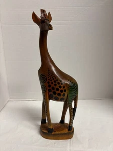 Estatuilla de jirafa de 12" pintada a mano tallada a mano de madera - Imagen 1 de 10