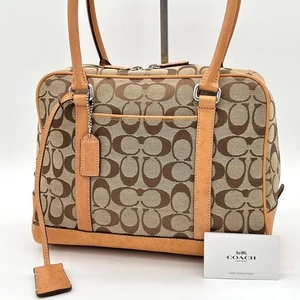 COACH Signature Canvas Leather Semi-Shoulder Tote Bag Brown Vintage - Bild 1 von 9