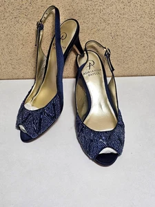 Papell Damenschuhe Größe 5,5, 6 marineblau Fersenriemen-Sandale mit Ledersohlen Pumps Absatz - Bild 1 von 7