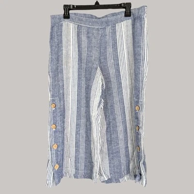 Брюки укороченные J Jill Petite L в полоску из льняной смеси - Изображение 1 из 4