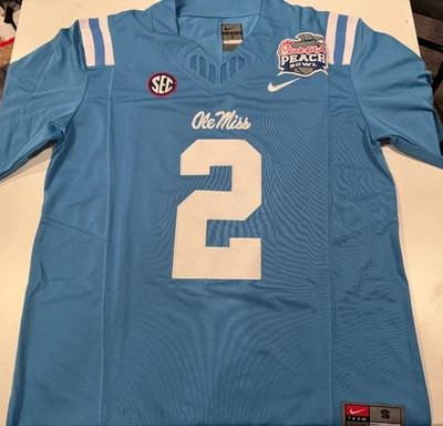 Ole Miss Rebels Jaxson Dart Football Peach Bowl Jersey Blue Stitched - Image 1 of 4