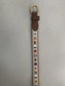 Cinturón Banderas Náuticas Hombre 44 Cuero Lona Caqui Latón Zep-Pro EE. UU. - Imagen 1 de 10