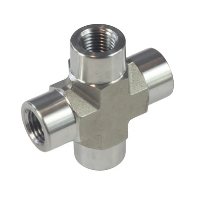 1/4" NPT Female Thread Pipe Fitting 4 Way Cross Stainless Steel 304 - Image 1 of 3