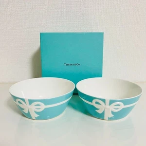 TIFFANY & Co. Blue Ribbon Bowls Set of 2 - Bone China 5.5” Diameter Each - Picture 1 of 5
