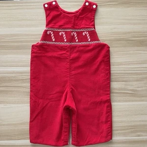 Anavini rot Cord gesmokt bestickt Zuckerstangen gefüttert Overall 9M Weihnachten - Bild 1 von 16