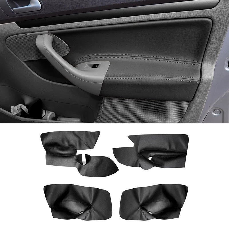 Cubierta de panel de puerta interior de cuero negro 4 piezas para VW Jetta Golf MK5 2005-10 Foto 1 de 3