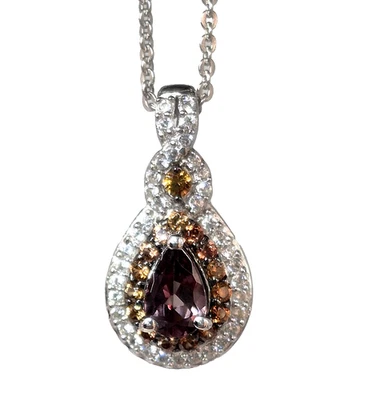 Color Change Garnet & Zircon Pendant and 20" Chain Platinum Over Sterling Silver - Image 1 of 4