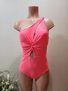 Nwt Pink Cupshe Women's Swimsuit Size M One Shoulder Stripe - Picture 1 of 7