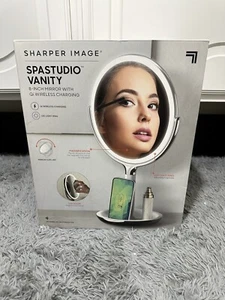 Sharper Image SpaStudio Vanity LED 8-inch Mirror Wireless Charging 5x 10x Magni - Picture 1 of 4