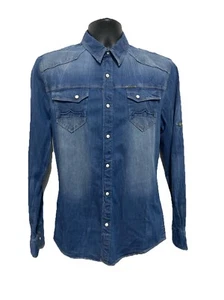 883 Police Denim Navy Blue Peal Snapping Sleeves Shirt Size M vtd - Picture 1 of 5