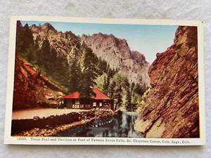 Trout Pool and Pavilion, Seven Falls, So. Cheyenne Canyon, CO. Vintage Postcard - Picture 1 of 2