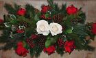 Valentines Day Cemetery Silk Flower Grave Christmas Pillow 34x13 White Red Roses