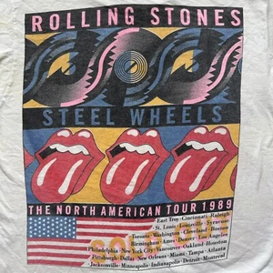 Vintage Rolling Stones 1989 Steel Wheels North American Tour M White T-shirt - Picture 1 of 14