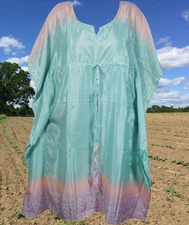 Woman Silk Caftan Sky Blue Midi Lounge Wear Soft Comfortable Gift Kaftan L-4XL