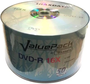Traxdata Valuepack DVD-R 16x disques vierges non imprimables enregistrables lot de 4,7 Go - Photo 1/14