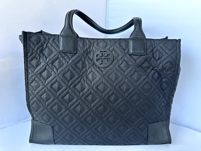 New Tory Burch Ella Quilted Tote Bag Black Shoulder Handbag - Image 1 of 4