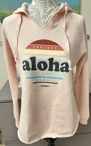Women’s Project Aloha Hawaii Pink Hoodie Sweatshirt Loungewear Open V-Neck Small - Picture 1 of 8