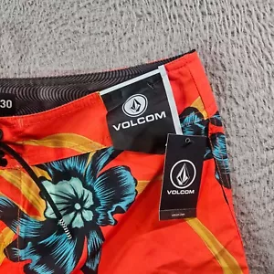NWT Volcom Board Shorts Swim Trunks Men's Size 30 x9.5" Floral Red - No Mesh NEW - Picture 1 of 13
