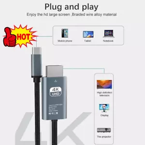 USB C to 4K HDMI Cable Video Converter Adapter 2M Type C to HDMI 4K Cord - - Picture 1 of 14