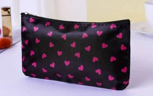HEART PATTERN BLACK ZIPPER MAKEUP PHONE PENCIL CASE BAG FASHION DESIGN ZIP POUCH - Foto 1 di 4
