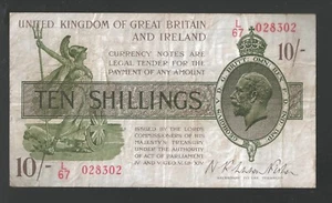 T30 FISHER 1922 TEN SHILLG 10s TREASURY NOTE - L/67 028302 -fine - Picture 1 of 2