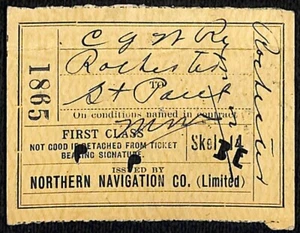 Northern Navigation Railroad Ticket 1922 Rochester, MN St. Paul #1865 - Picture 1 of 2